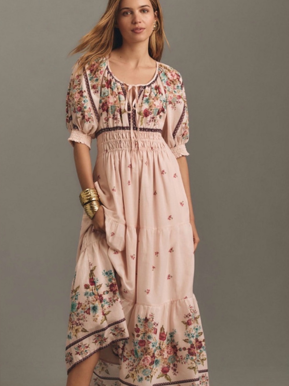 Anthropologie Floral Maxi Dress in Pink